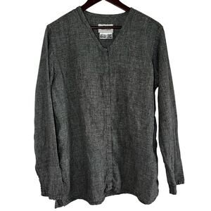 Flax 100% Linen Long Sleeve Top Gray Size M Artsy Boho Minimalist Beach Coastal